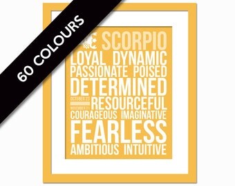 Scorpio Personality Character Traits - Subway Art - Scorpio Gift - Astrology Print - Zodiac Wall Art - Birthday Gift - Horoscope Art Print