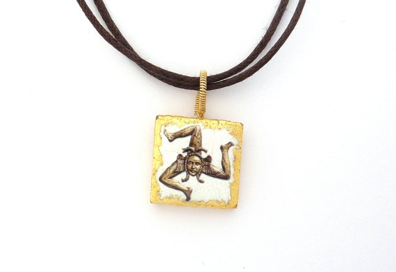 of sicilian legged three woman symbol of lava  Memories Trinacria  Sicily  pendant picture of Sicilian