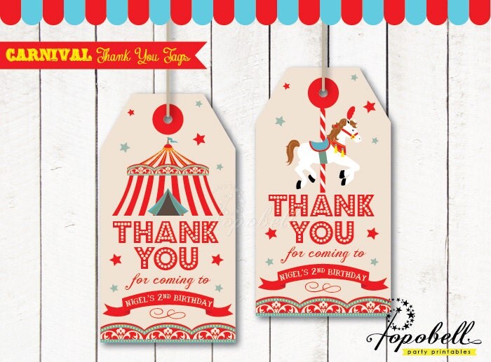 Carnival Thank You Tags for Carnival Birthday. DIY Circus