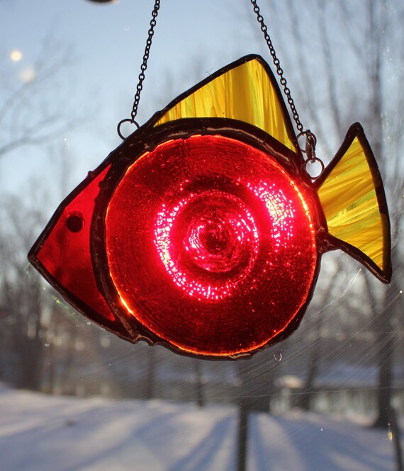 Tropical fish suncatcher fish stained glass fish by GlassbyGeldner