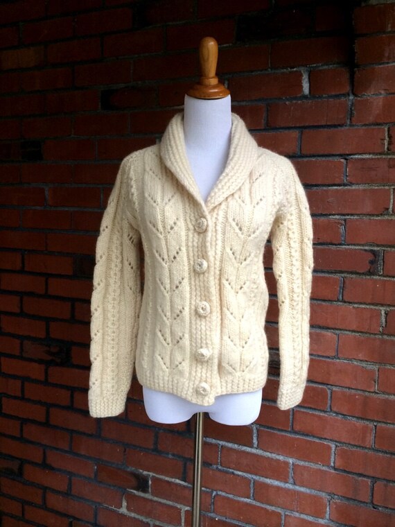 Hand Knit Wool Fisherman Sweater Women's Sz S Cable by HuntedFinds