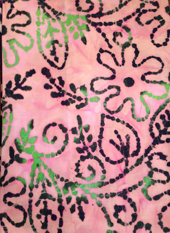 Pink green and blue batik fabric by the yard by BlueSheepBoutique