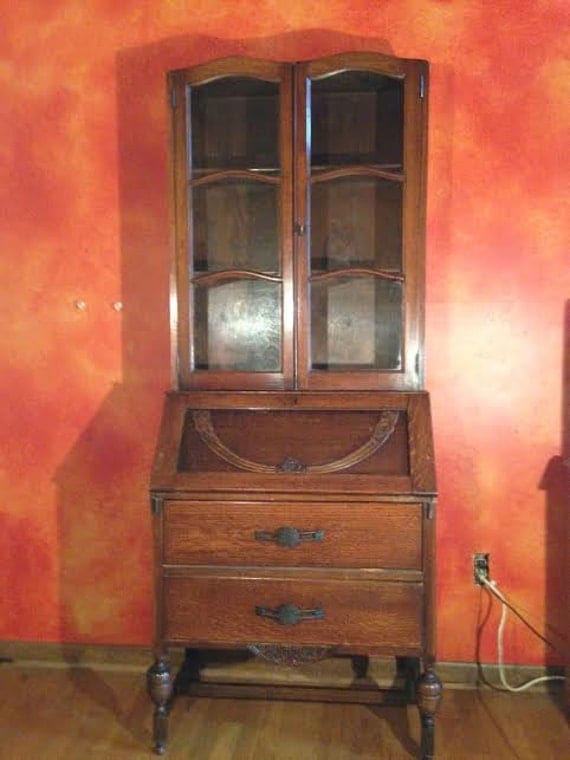 Antique Oak Slant Front Desk / Curio 1890 by Michistuff