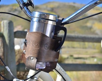 Flower stamped bicycle cup holder, bicycle accessories, handlebar cup holder, beach cruiser accessory