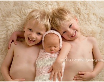 NEWBORN knit swaddle snuggle me sac set in pink and white