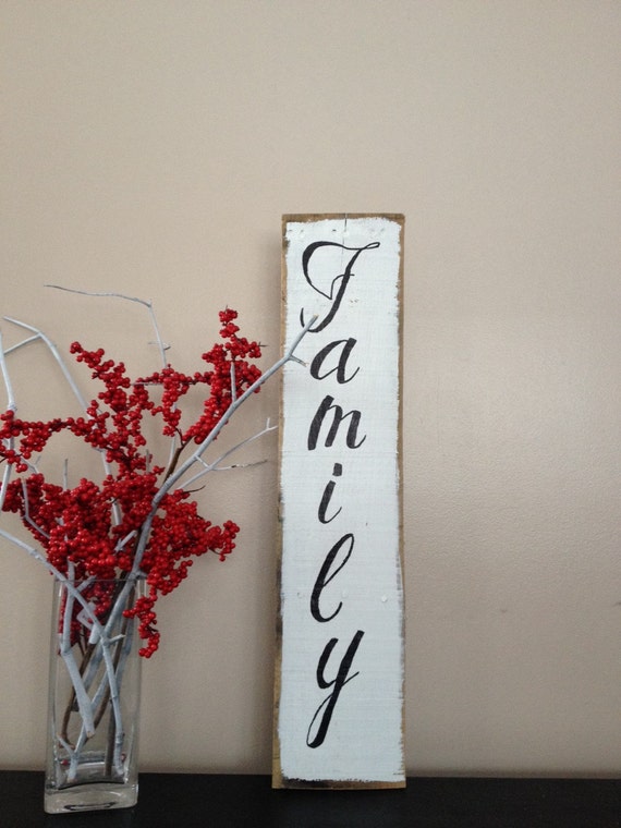 Family Sign Rustic Family Sign Vertical by Cynthiaswoodensigns