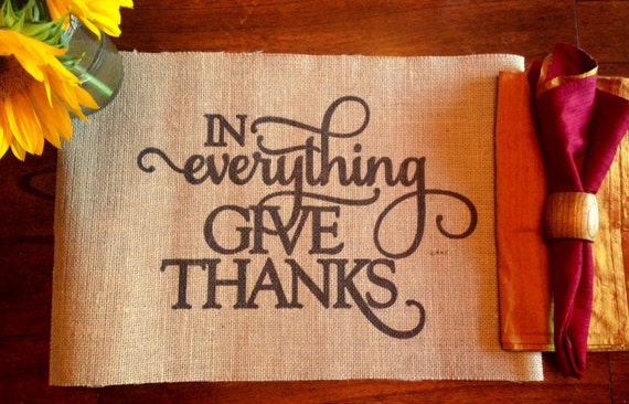 Burlap Placemat - In everything give thanks - Thanksgiving placemats