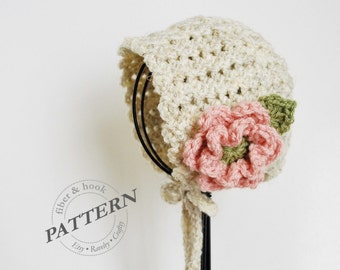 CROCHET PATTERN - Petite Shells Baby Bonnet, Baby Crochet Bonnet Pattern, Flower Bonnet, Baby Crochet Hat (0-24 months sizes) pdf #039H
