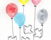 Les ballons - hand-painted print