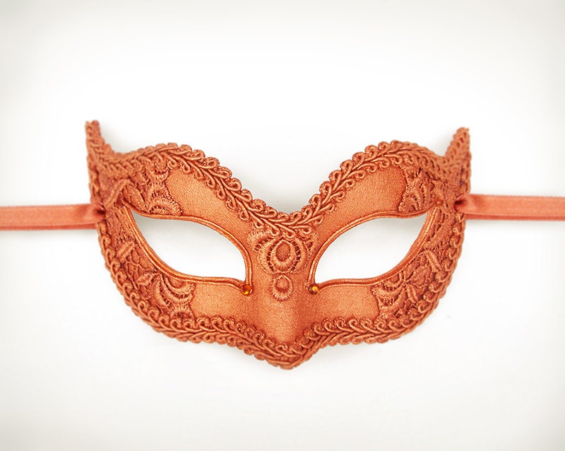 Copper Applique Embroidery Covered Masquerade Mask Venetian