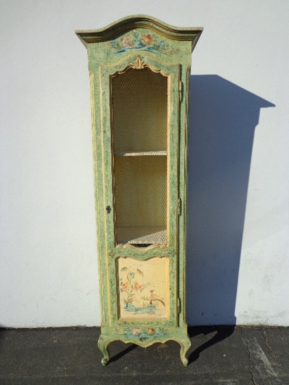 French Provincial Country Curio Hutch Chicken Wire