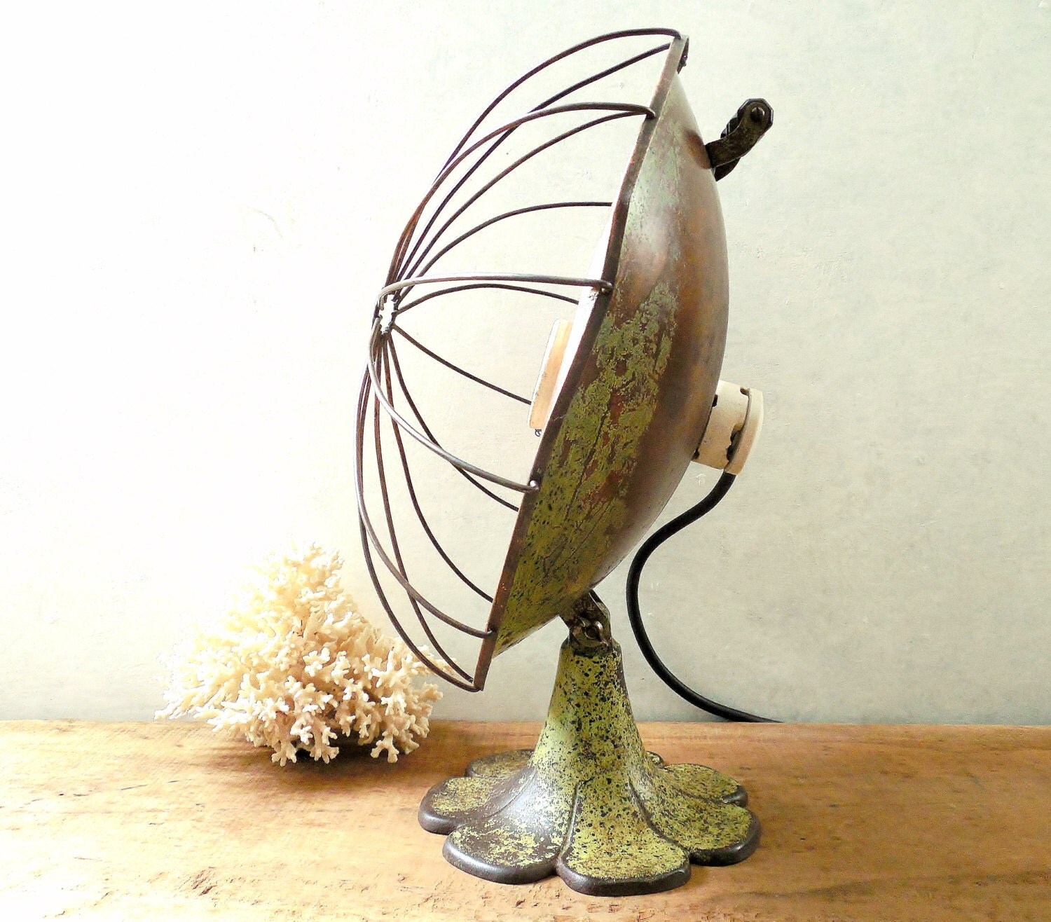 Vintage Heat Lamp Iron & Copper Green Lily Petal by FoxberryHill