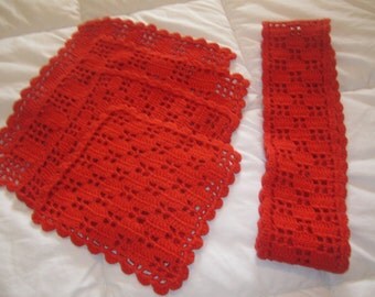Five Piece Hand Crochet Table Set Made in Sweden