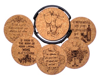 Vintage Design Laser Etched Cork Coaster Set