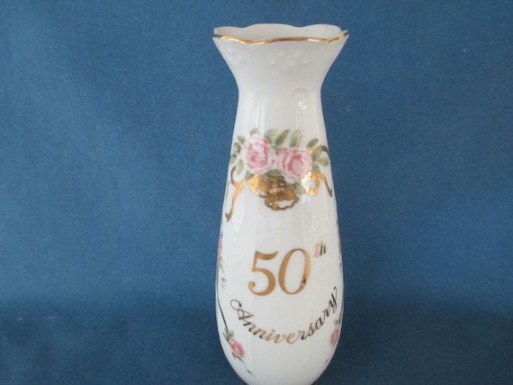 Vintage Lefton 50th Wedding Anniversary Vase  Marked Home Decor