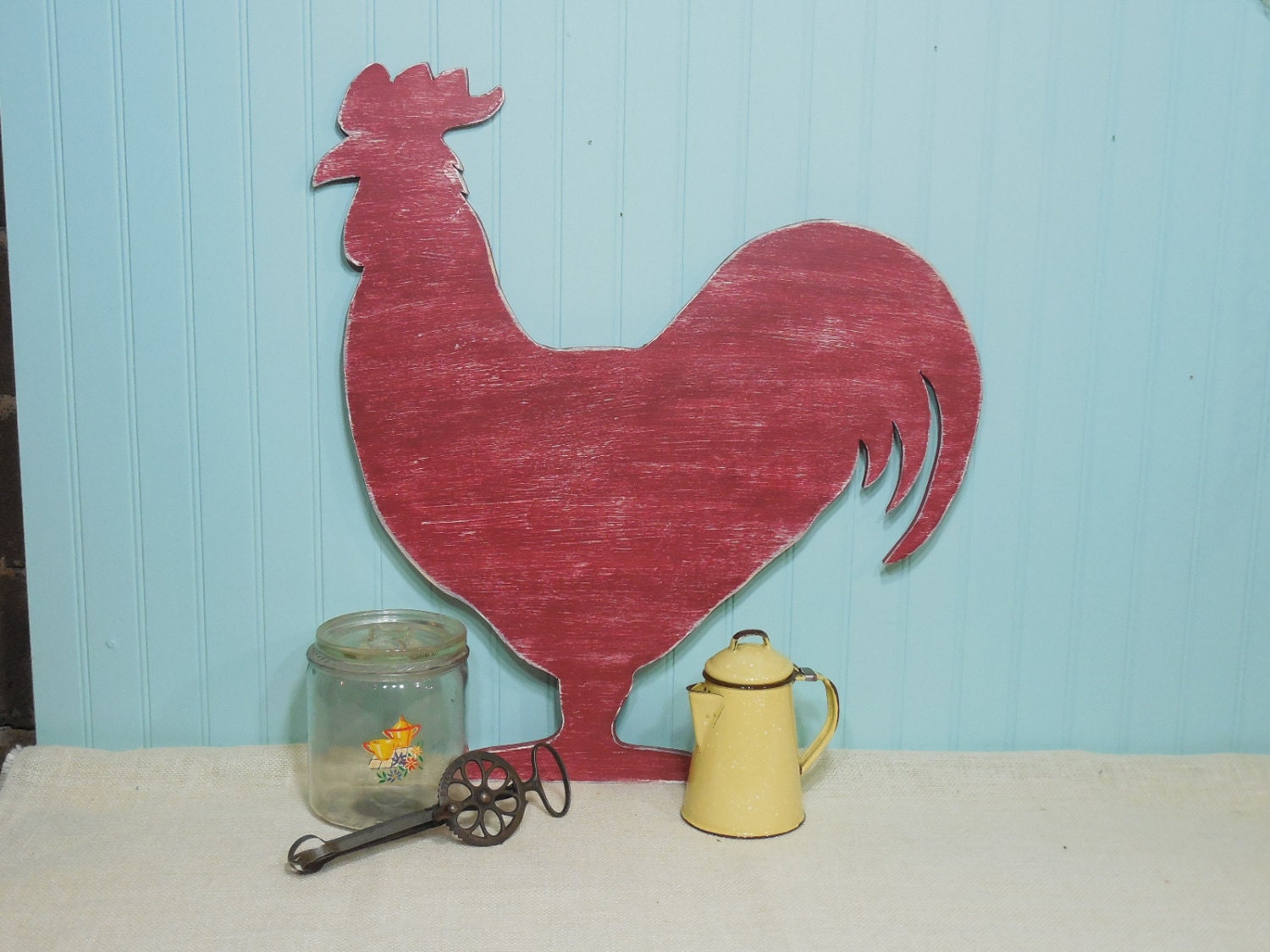 Large Red Wooden Rooster Wall Decor Home by ChersCottagebytheSea