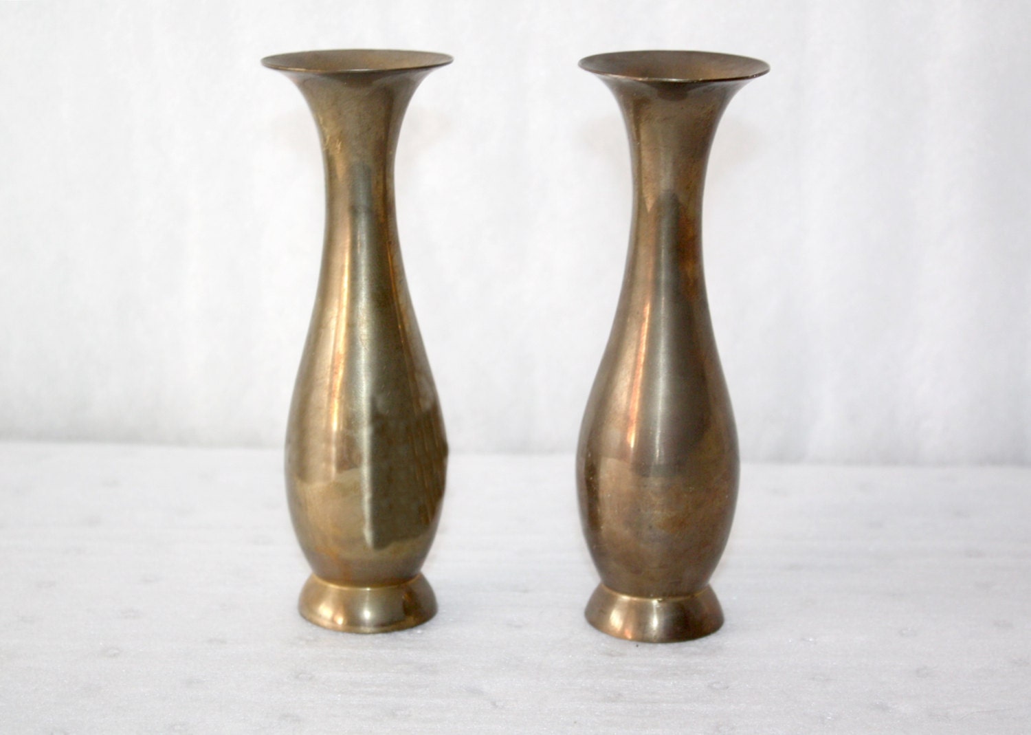 Vintage Pair of Solid Brass Vases Hand Made in by QUEENIESECLECTIC