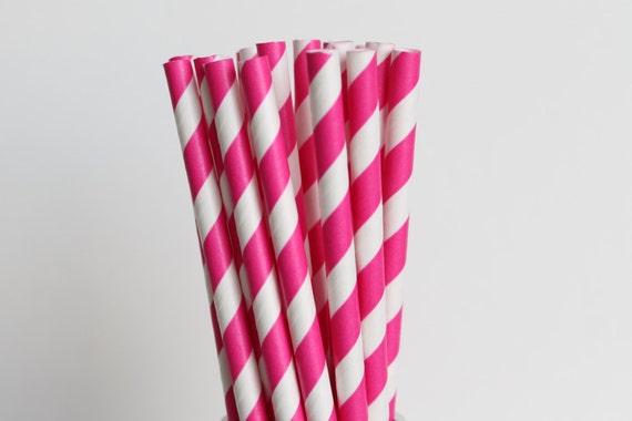 Dark Pink Striped Paper Straws-Mason Jar Straws-Pink Straw-Wedding Straws-Pink Striped Straws-Dark Pink Party Straws-Fuchsia Drinking Straws Il_570xn