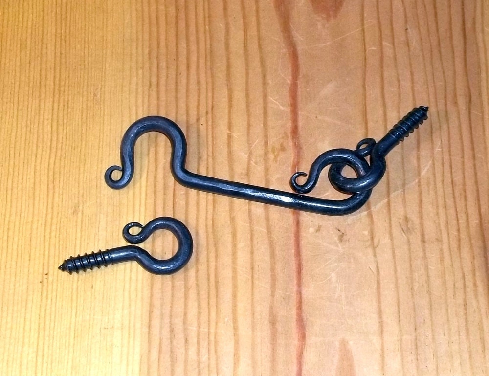 4 inch Wrought Iron Hook and Eye Set Blacksmith Handcrafted