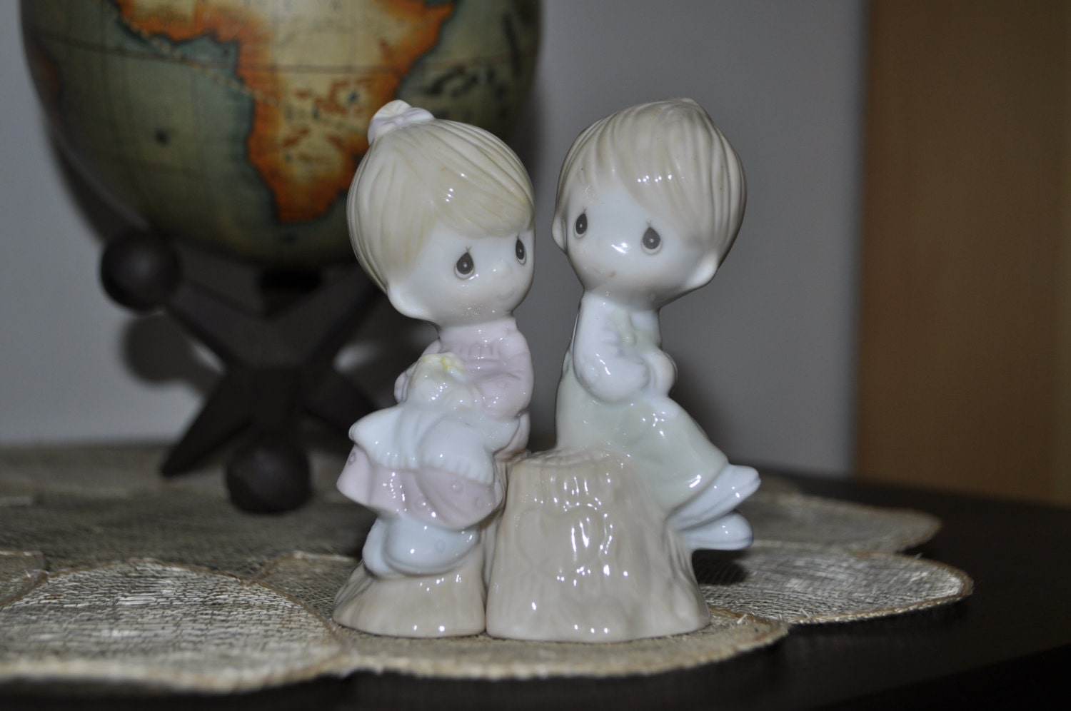 1993 Precious Moments Salt and Pepper shakers. Pastel color porcelain