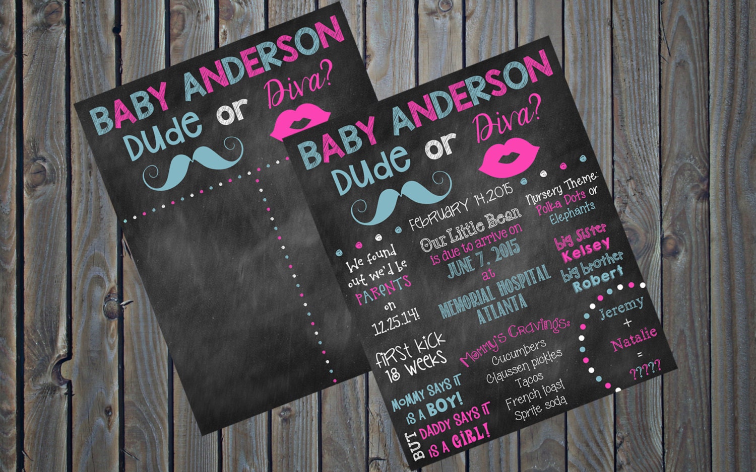 Gender Reveal Chalkboard Poster Dude or Diva Baby Shower