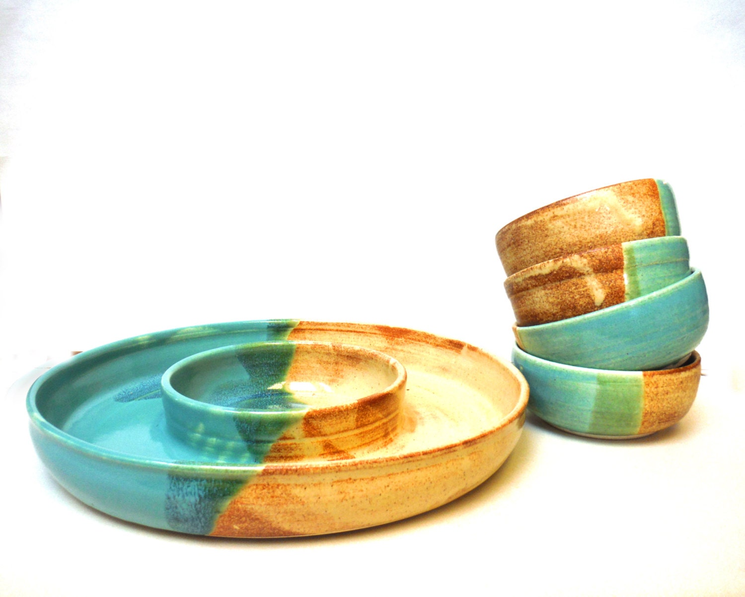 Handmade Stoneware Pottery Chip and Dip Bowl by LakeCreekVintage