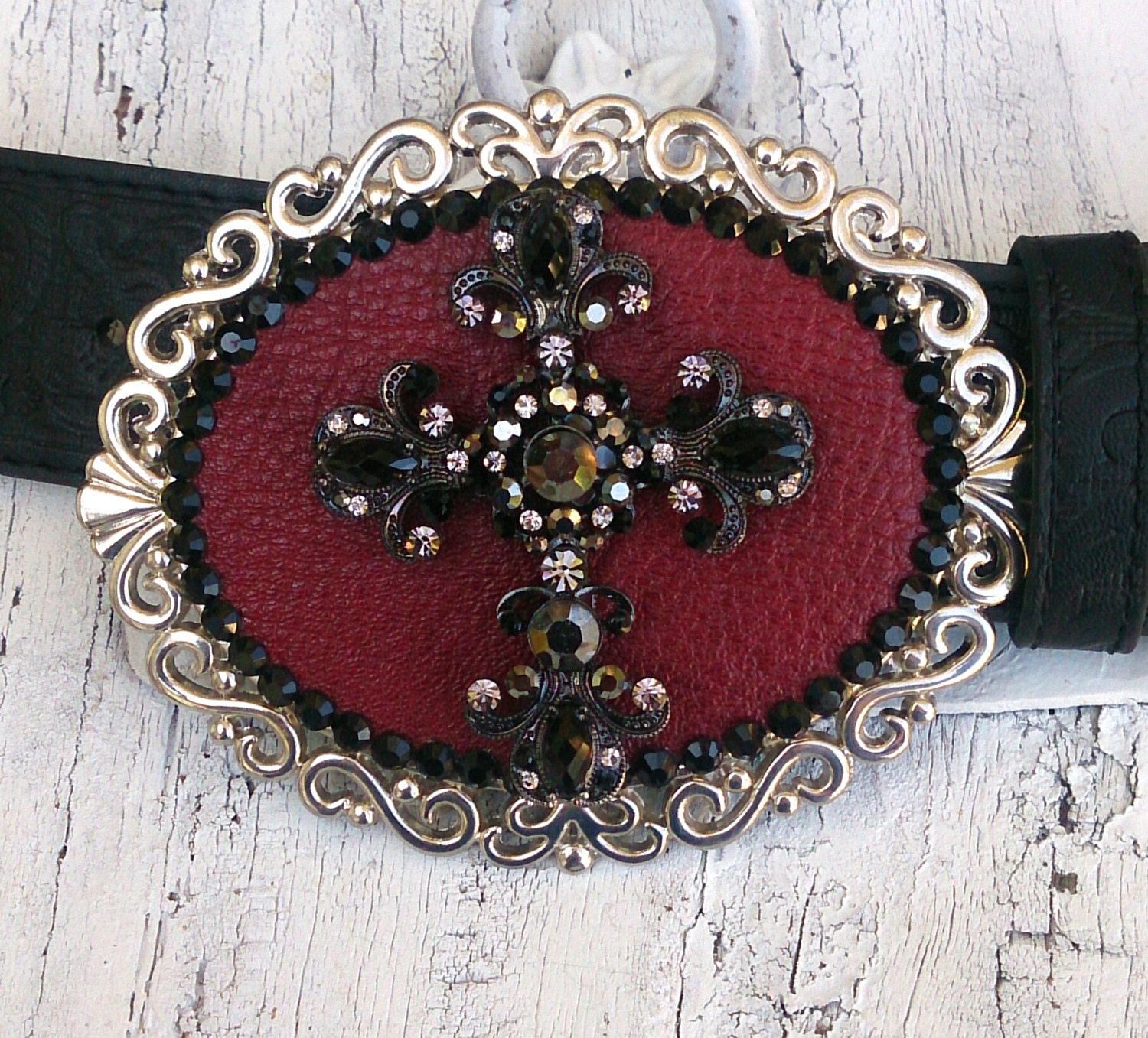Red Leather Cross Buckle CroSS BelT BUCKLE Religious buckle