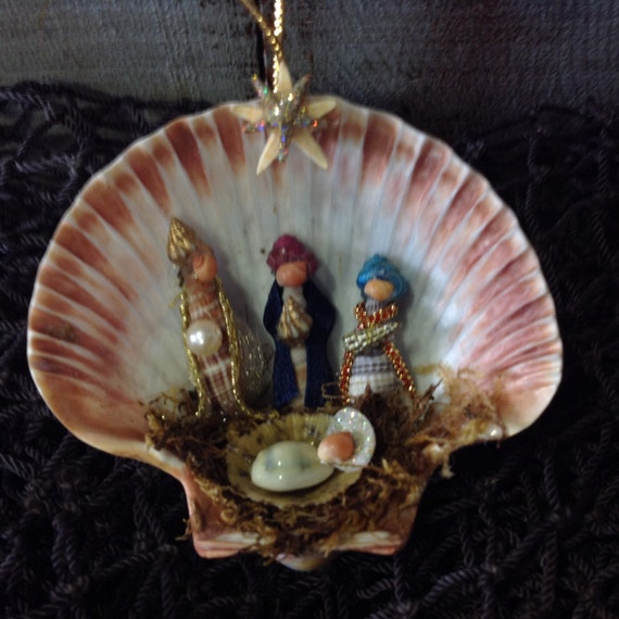 3 wisemen manger scene ornament seashell nativity ornament 3 wisemen manger scene ornament seashell nativity ornament