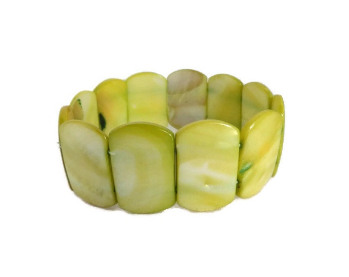 Chunky Yellow Lucite Stretch Bracelet, Vintage Marbelized Bangle