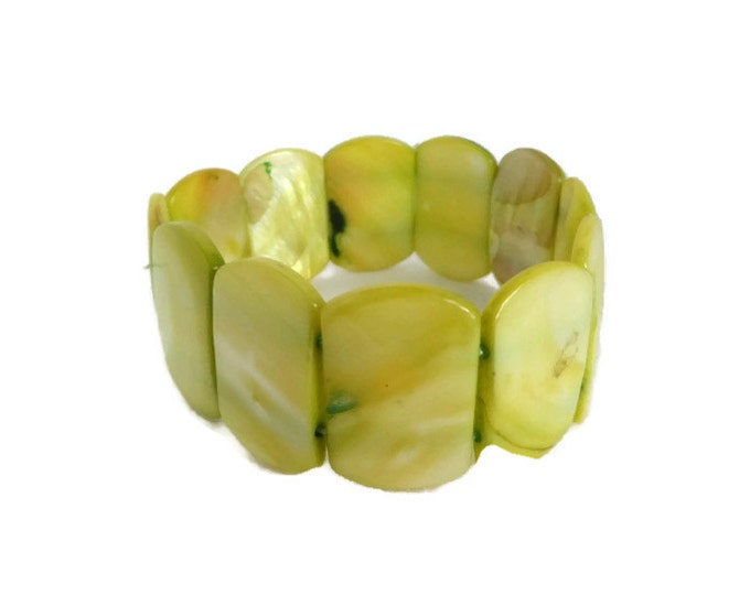 Chunky Yellow Lucite Stretch Bracelet, Vintage Marbelized Bangle