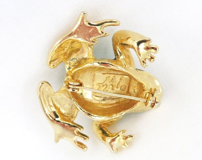 AAI Frog Brooch, Vintage Green Frog Brooch, Goldtone Frog Pin, Free Shipping