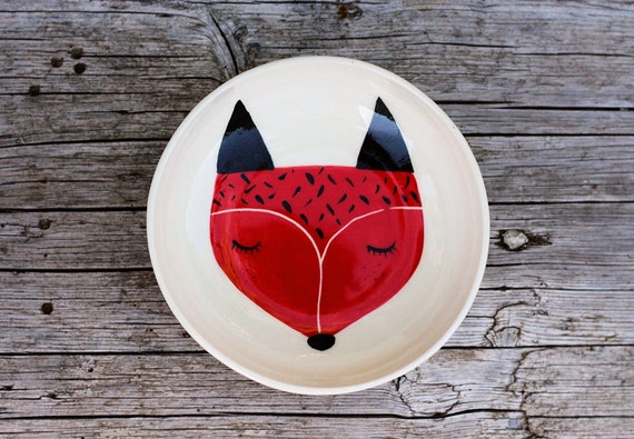 Servire in ceramica ciotola - piatto da portata bianco ciotola - illustrazione di volpe - Volpe illustrata - rosso volpe - regalo di Natale - fatta per ordine