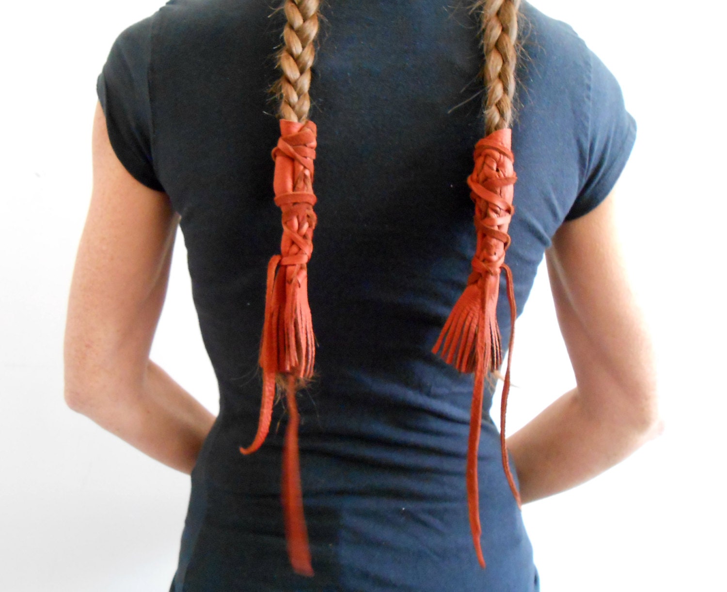 Leather Braid Wraps with Fringe Native American Handmade