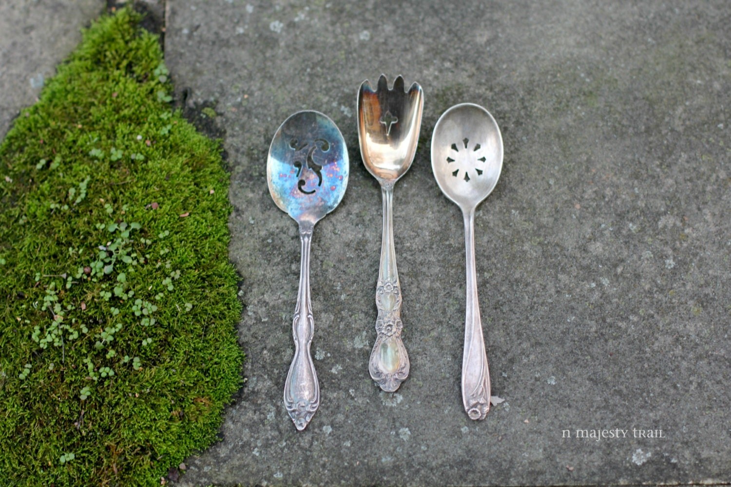 Qty 3 Silverplate Pierced spoons. Vintage. Mismatched. Rogers Bros 1847