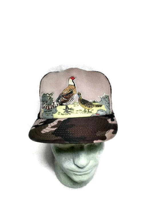 1980's Camo Quail Hunting Hat Baseball Trucker Hat.