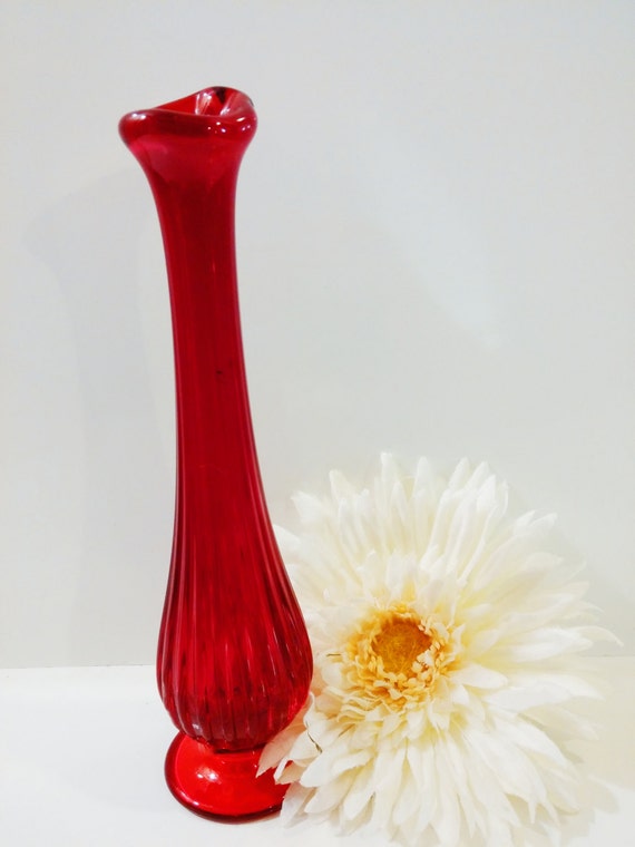 Fenton Old Virgina Glass Ruby Red Swung Bud Vase. Art Glass.