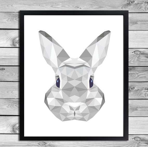 Printable Art Poster Print Zwart Wit Grijs Konijn Illustratie