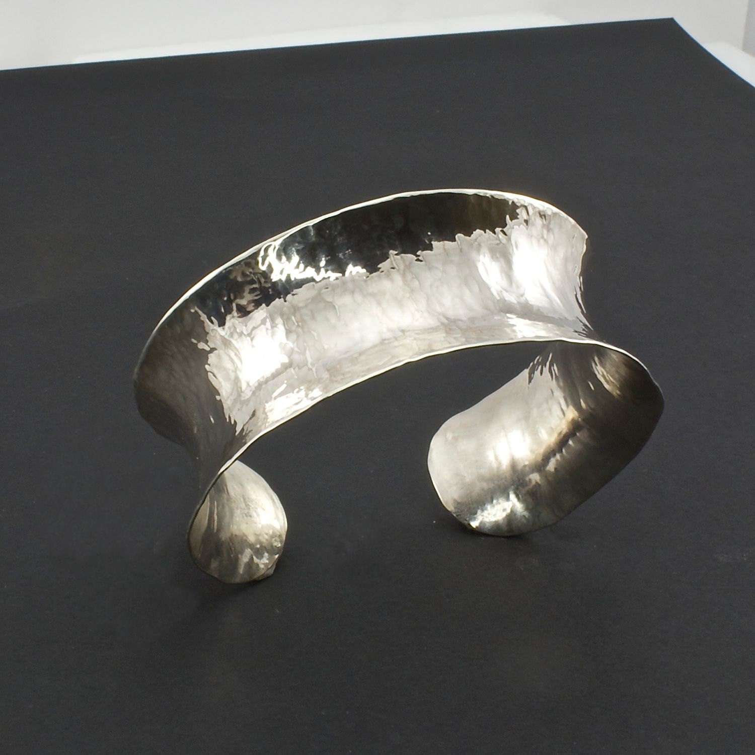 Silver Cuff Bracelet Anticlastic Hammered Cuff Bracelet