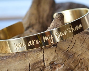 You Are My Sunshine Jewelry - Gold Cuff - Personalized Bracelet - Hand Stamped Jewelry - You Are My Sunshine Bracelet - PinkLemonDesign