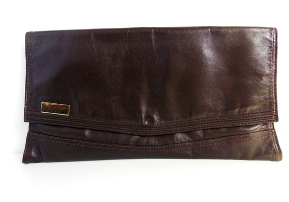 Brown leather clutch vintage leather handbag by LeVieuxGrenier