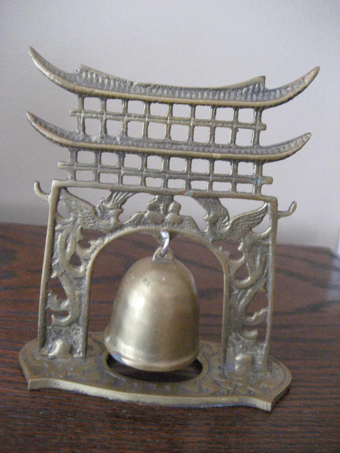 Vintage Asian Brass Bell and Striker on Stand by ALoveForThePast