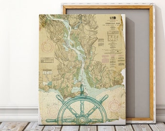 Custom Nautical Canvas Map Art, Nautical Canvas Print, Nautical Decor, Sailing Canvas Print, Beach House, Nautical Chart, Large Canvas Print