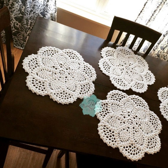 Crochet Placemat Pineapple pattern handmade round by LaPetitePetal