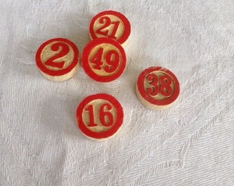 5 Wooden Bingo Numbers - Lotto - Housey Housey - Mixed Media - Altered Art