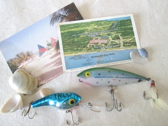 Vintage Fishing Lures, Instant Collection, Assemblage Supplies, Blues