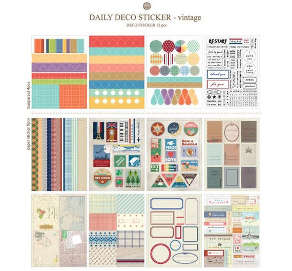 vintage daily deco stickers set sign label sticker 12 sheets from hahahihihuhu on etsy studio vintage daily deco stickers set sign label sticker 12 sheets from hahahihihuhu on etsy studio