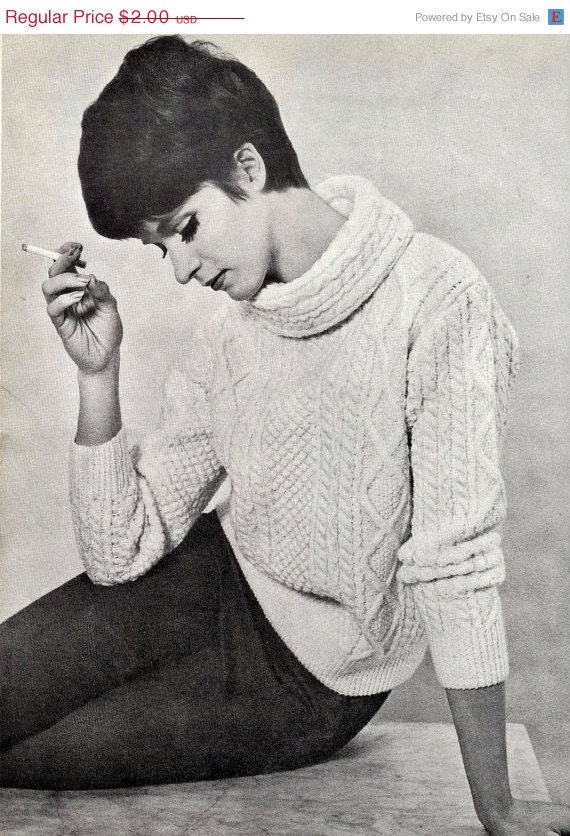 Vintage Vogue 1960s Aran Knit Casual SWEATER DK 8 by 2VintageScot
