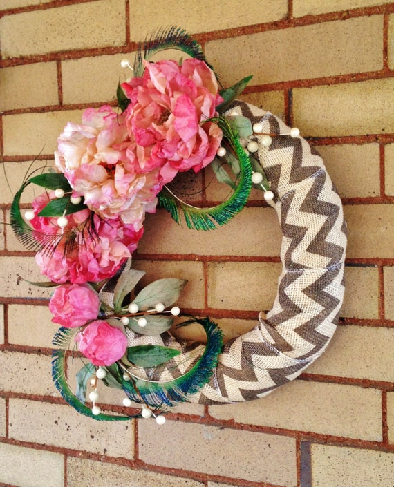 Pink Gray Feather Wreath