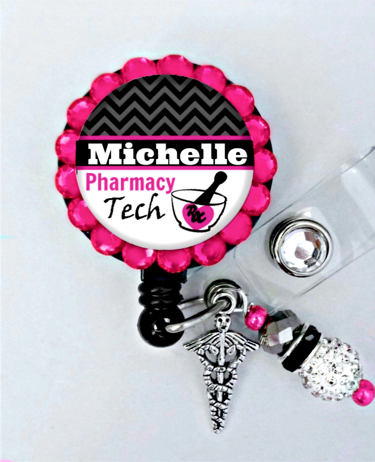 Retractable ID Badge Reel PHARMACY Tech Personalized Badge