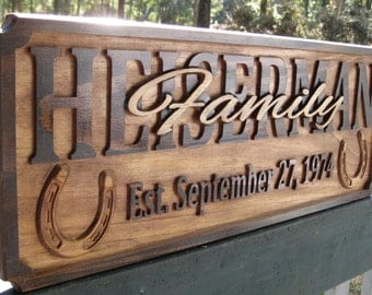 Wedding Gift Personalized Family Name Signs CARVED Wooden Sign Last name Established 50th Anniversary Gifts Farmhouse Decor Signs 3D Name
